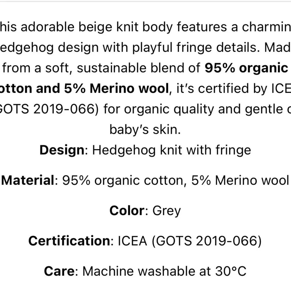 Stella McCartney Kids Gray and Brown Knit One Piece hedgehog cotton wool